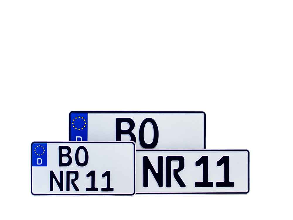 Wir fertigen hochwertige Autoschilder, Kennzeichen, Autokennzeichen und 3D Kennzeichen in Bochum